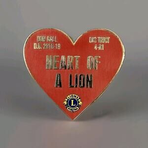 Lions Club District 4-A1 Heart Of A Lion Pinback Pin - Don Gall 2018-19 RARE Red